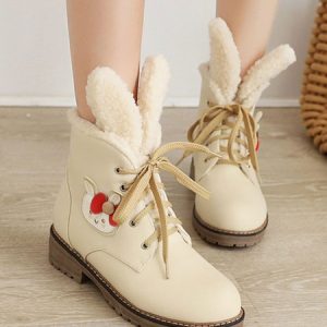Sweet Leather Rabbit Round Toe Lolita Boots