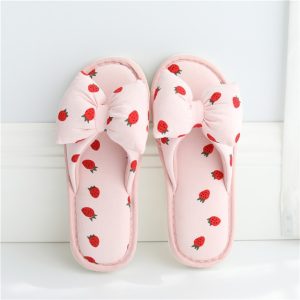 Sweet Strawberry Bow-knot Indoor Floor Cotton Slippers