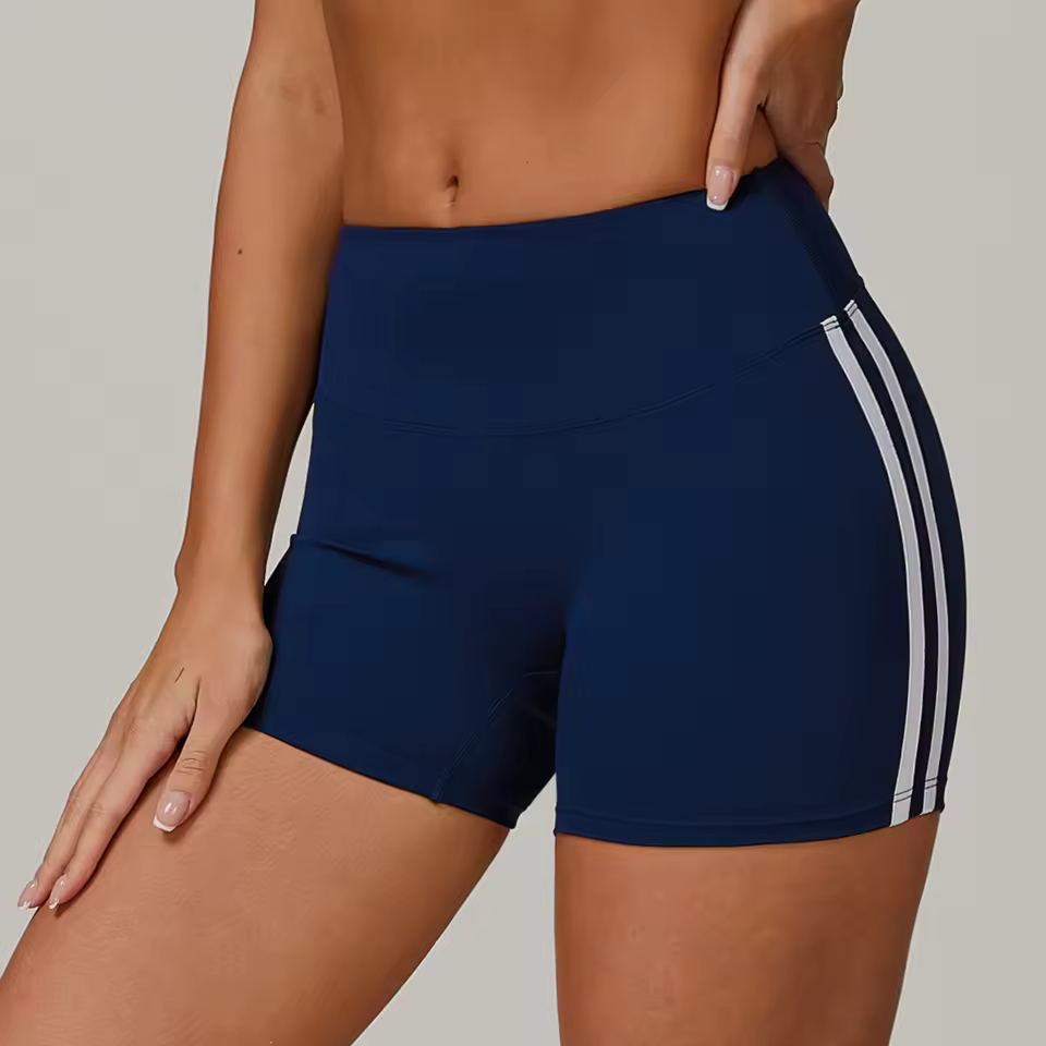 Trendy Knitted No Pocket Nylon High Waisted Shorts