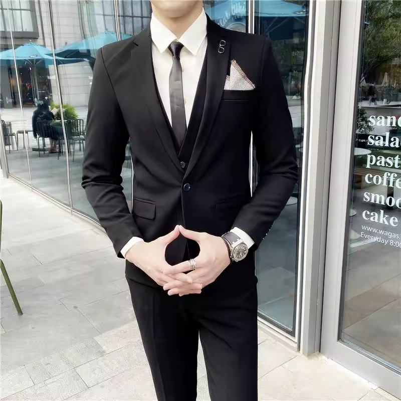 Trendy Single Breasted Banquet Blaze Slim Fit Suit Vest Trousers Three-piece Set