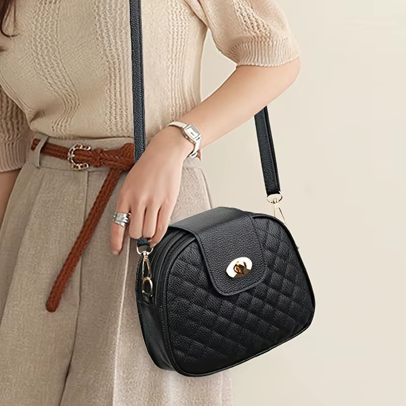 Trendy Stylish PU Leather Shoulder Purse with Vintage Round Shape Crossbody Bag