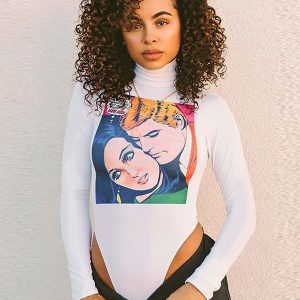 Turtleneck Print Long Sleeve Bodysuit