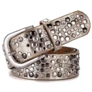 Vintage Buckle Rivets Luxury Original Leather Jeans Waistband Belts