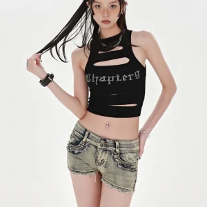 Vintage Elastic Slim Skinny Rivet Low Rise Denim Shorts Jeans