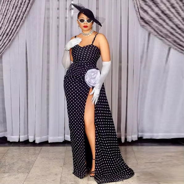 Vintage Spaghetti Strap Polka Dot With Flower Mermaid Evening Party Dress