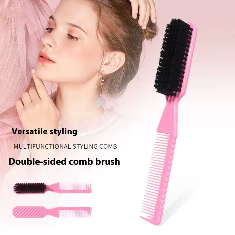 Vintage Style Nylon Bristles 2 in 1 Dual Side Brush for Hair Trimming Cleaning Mustache Beard Styling Tool