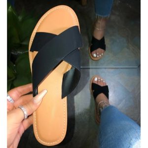 Wide Cross Strap Sandal Slides